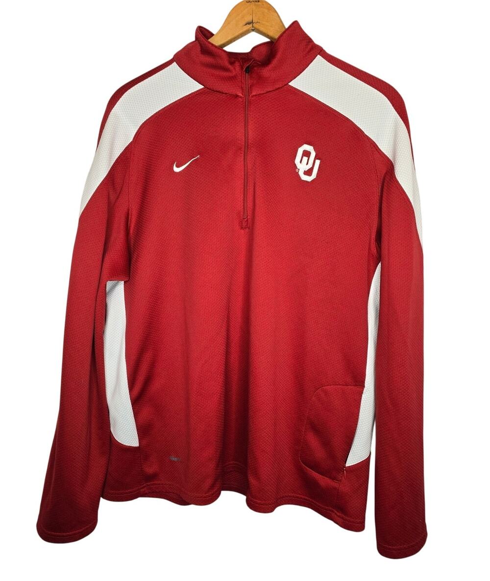 Nike Dri Fit OU Oklahoma Sooner Mens XL Pullover 1/4 Zip Jacket Red White NCAA